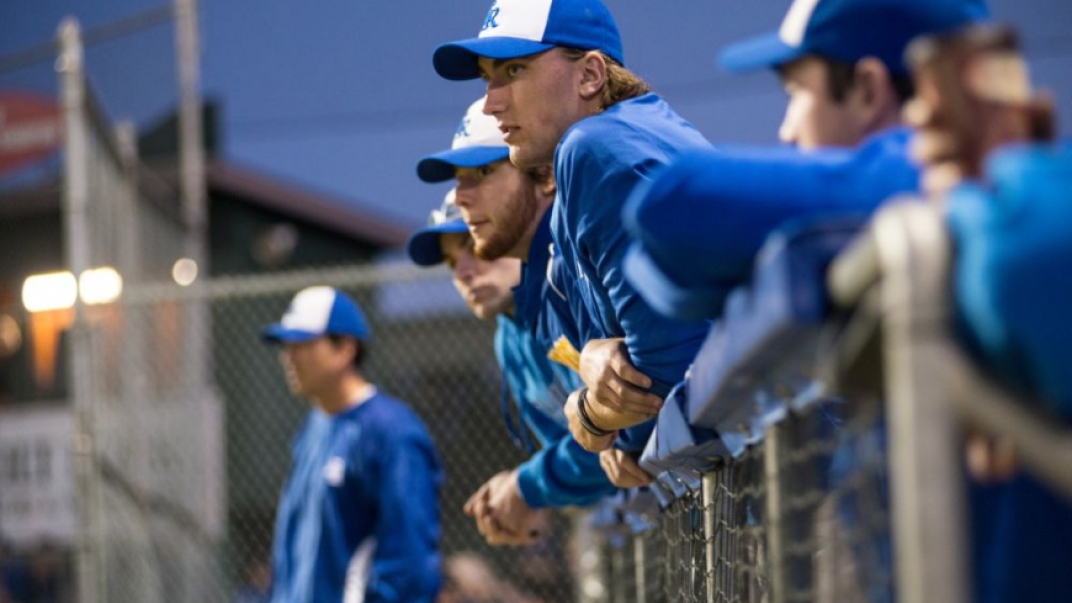 baseball players leaning over the fence