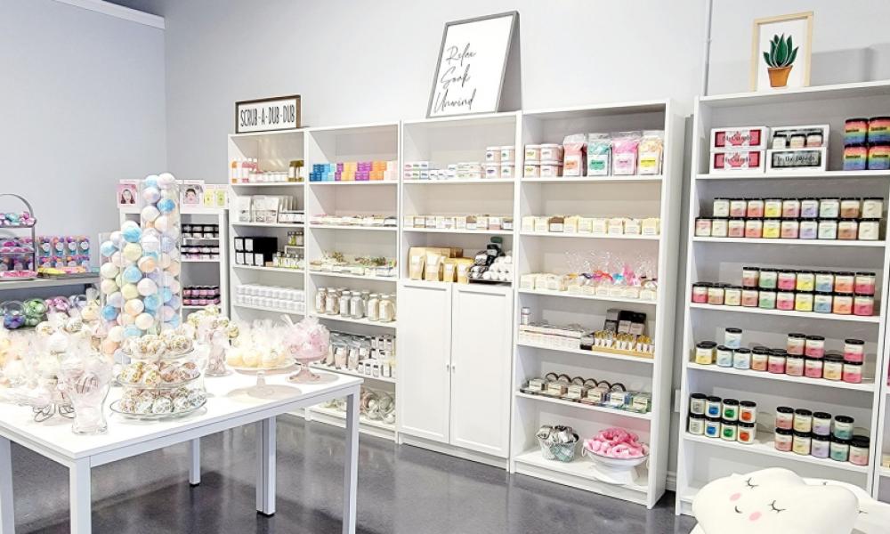 shot of Bliss's store, comprised primarily of pastel coloured products